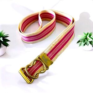 VINTAGE Canvas Belt With Interlocking Metal Loops Pink Stripe Size 36” 1564-25